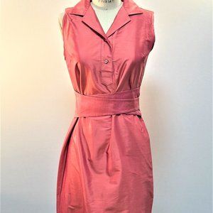 ROSE COLOUR MACHINE SPUN RAW SILK SHIRT-STYLE DRESS WITH OBI BELT